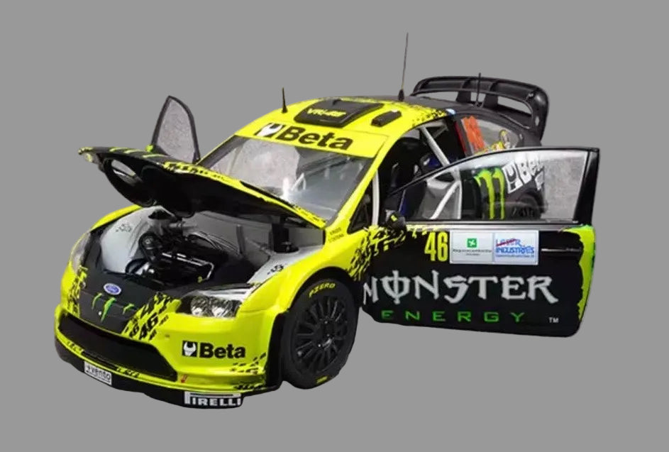 Sunstar 1:18 Rally Collectible Diecast Car – Monster Energy Sponsor – Metal Body, Detailed Interior