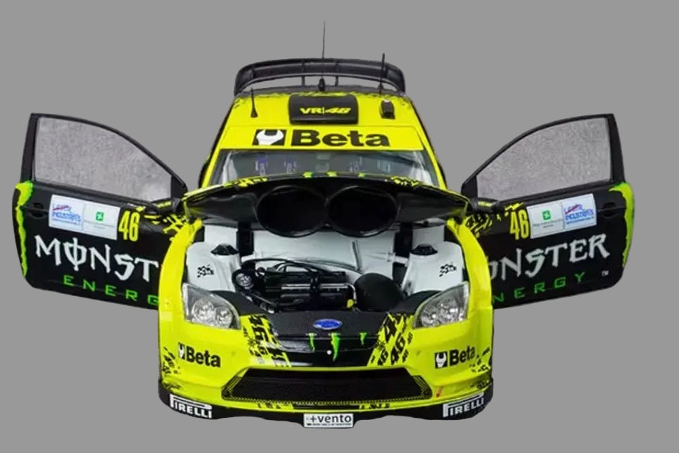 Sunstar 1:18 Rally Collectible Diecast Car – Monster Energy Sponsor – Metal Body, Detailed Interior