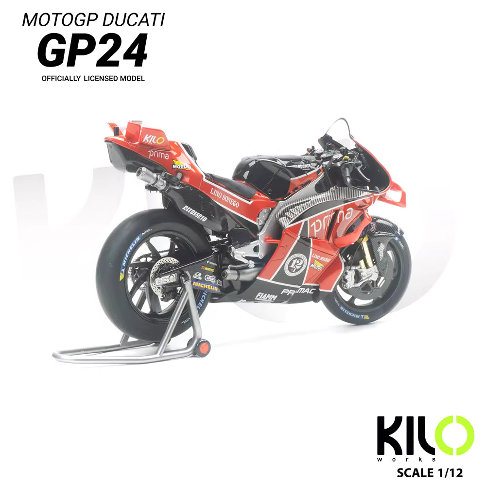 Kilo 1:12 Pramac Ducati GP24 British GP Edition – Jorge Martín #89 & Franco Morbidelli #21 with prima, LINO SONEGO, KIO Sponsors – Official MotoGP Model