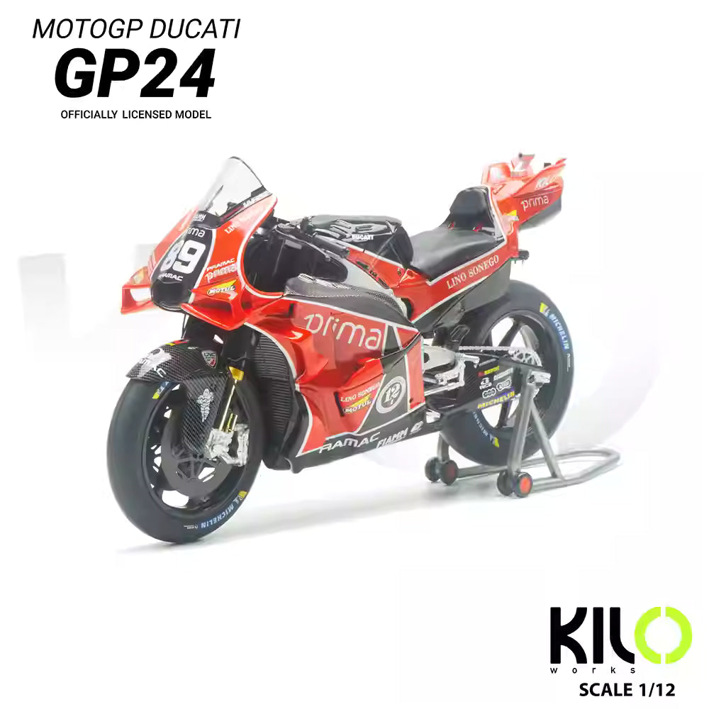 Kilo 1:12 Pramac Ducati GP24 British GP Edition – Jorge Martín #89 & Franco Morbidelli #21 with prima, LINO SONEGO, KIO Sponsors – Official MotoGP Model